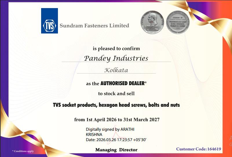 Pandey Fasteners certificate of quality and compliance